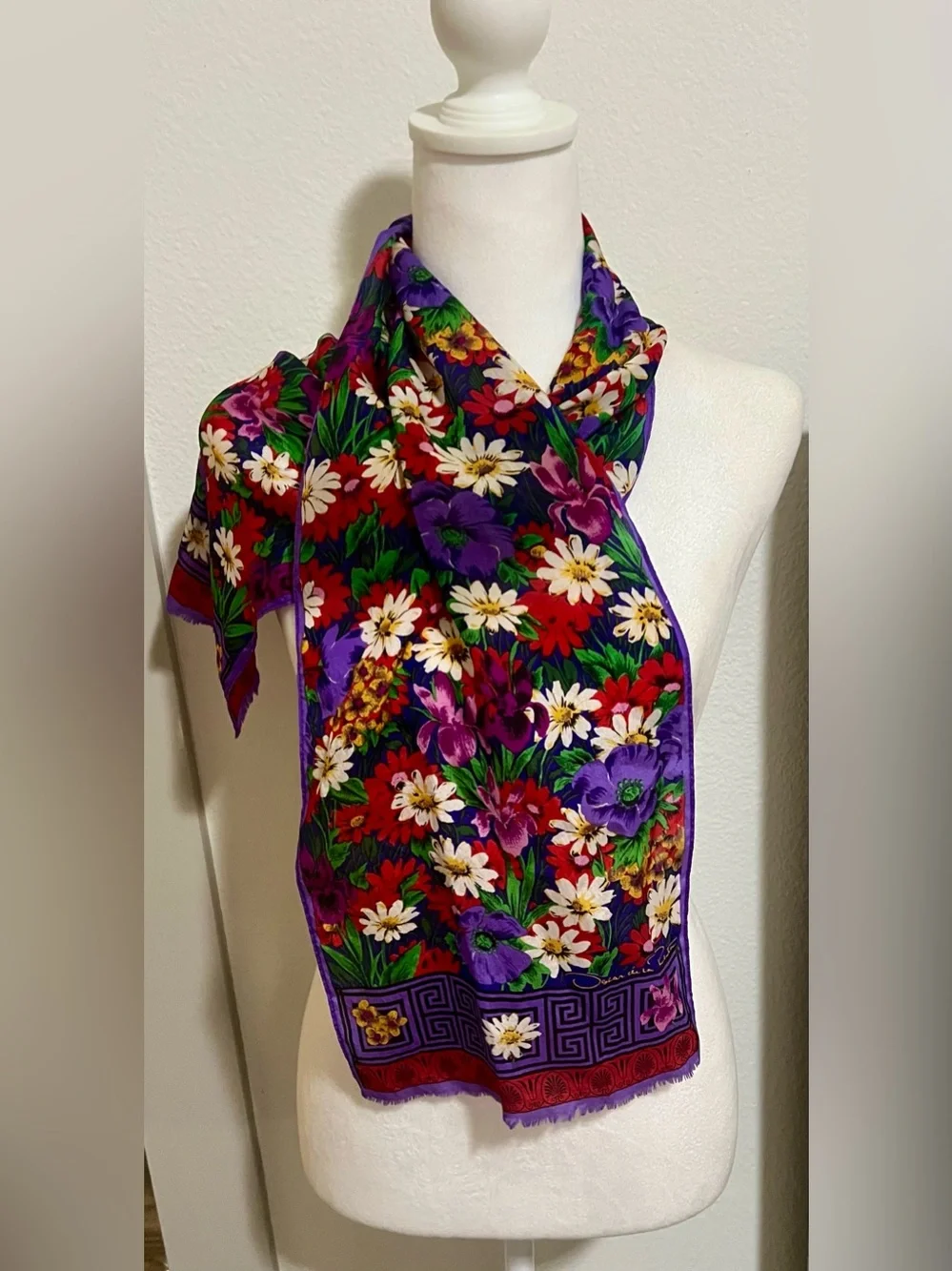 Vintage Oscar de la Renta Floral Silk Scarf